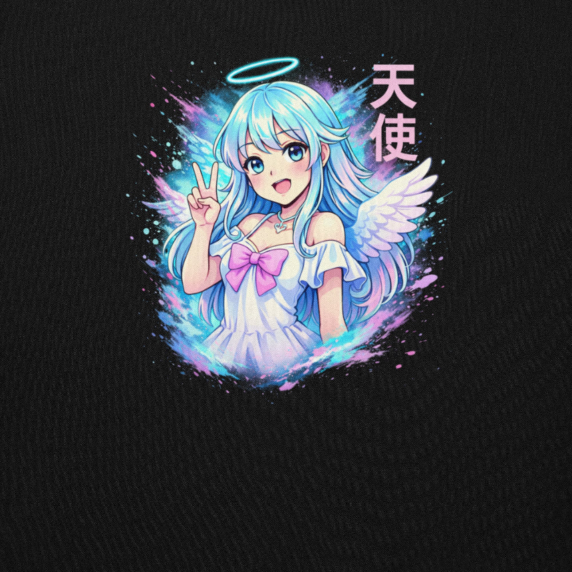 Detailansicht des Nebura Angel Girl Neon Anime Motivs mit leuchtenden Farben