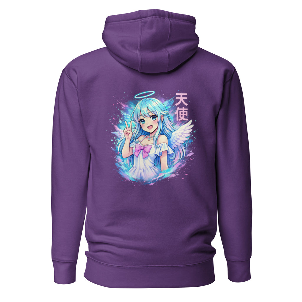 Nebura Angel Girl Neon Anime Hoodie in Lila mit kontrastreichem Rückenmotiv