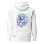 Nebura Angel Girl Neon Anime Hoodie in Weiß mit leuchtendem Anime-Rückenmotiv