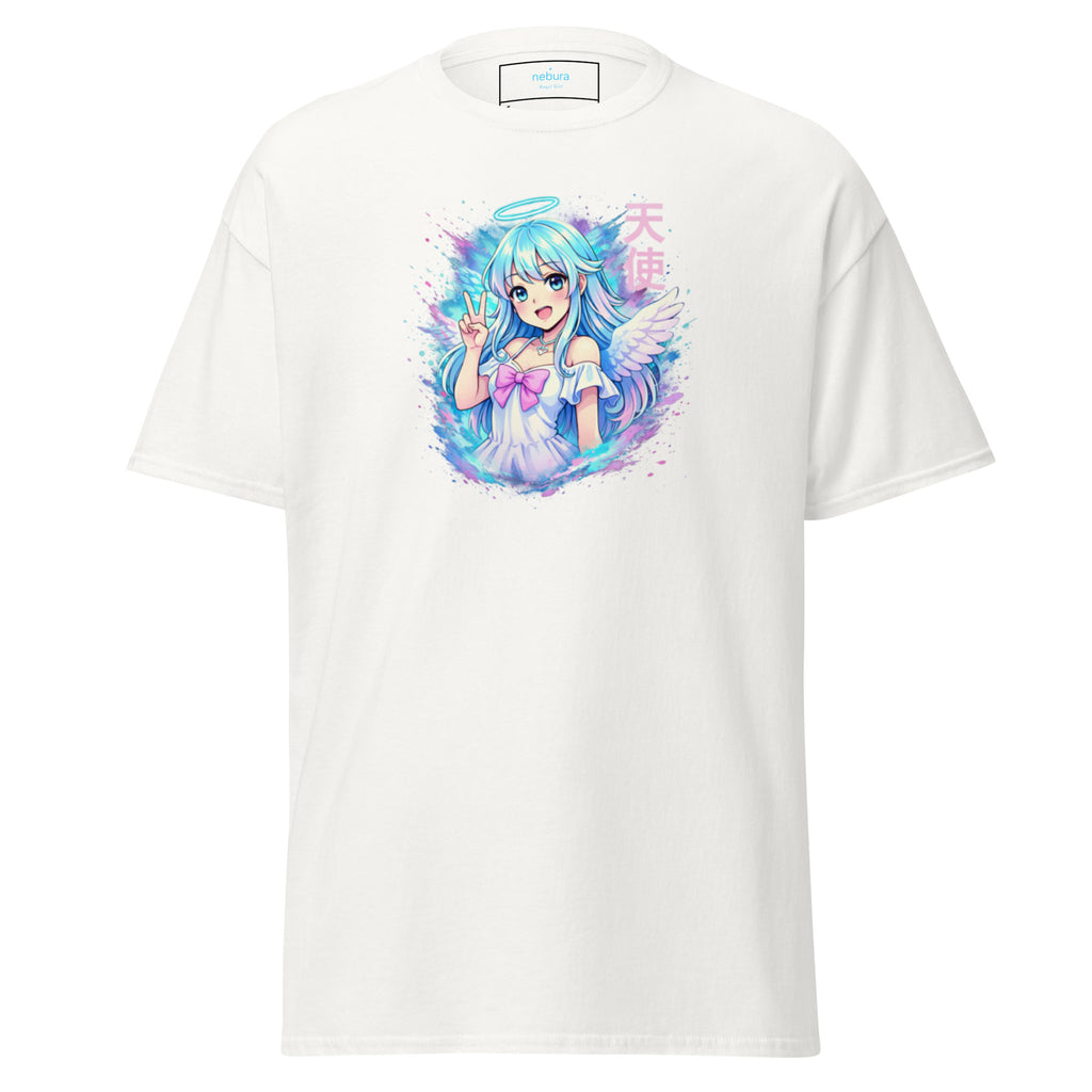 Nebura Angel Girl Neon Anime T-Shirt in Weiß mit hellem Anime-Motiv