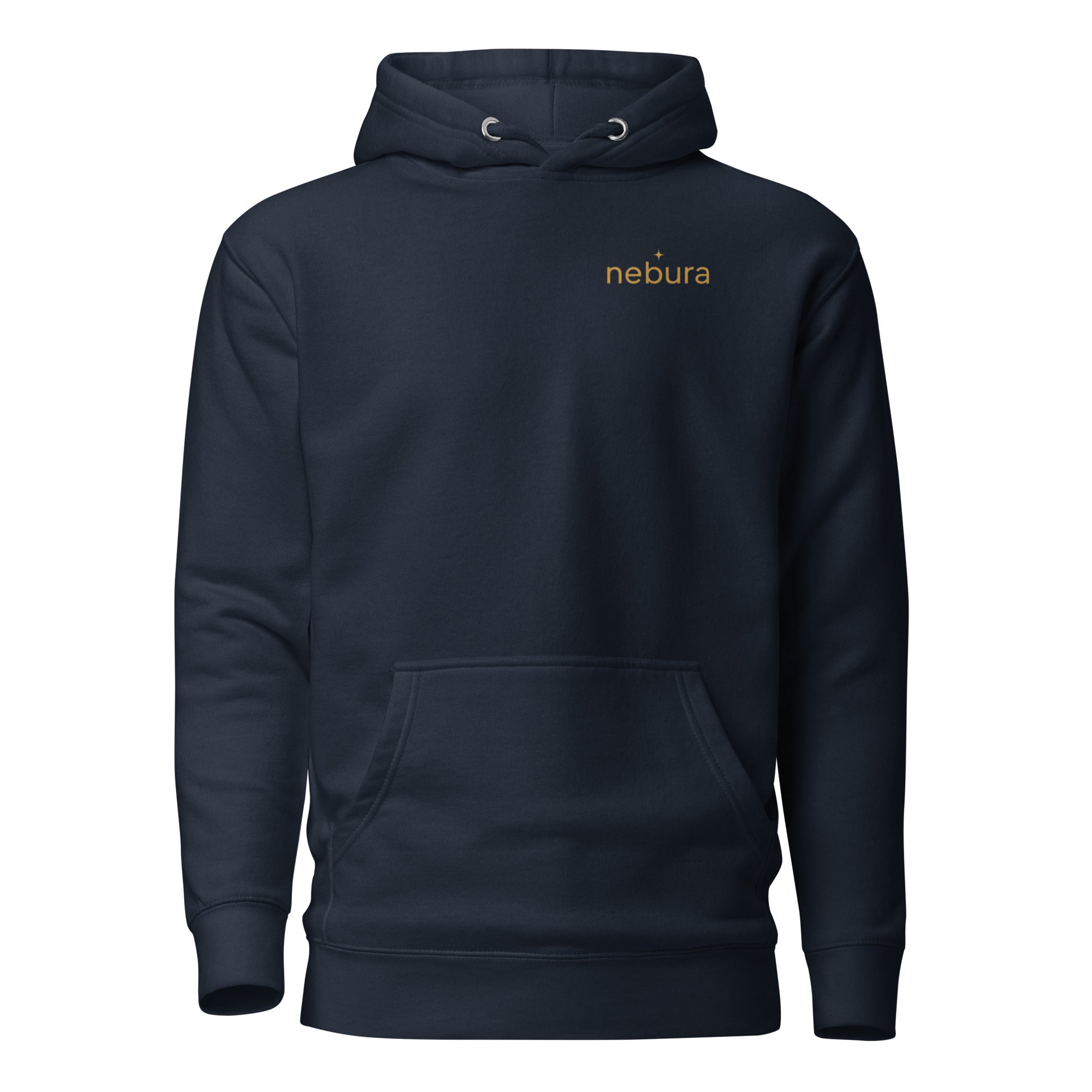 Nebura Classic Hoodie in Blau – minimalistisches Design mit ruhigem Nebura Branding.