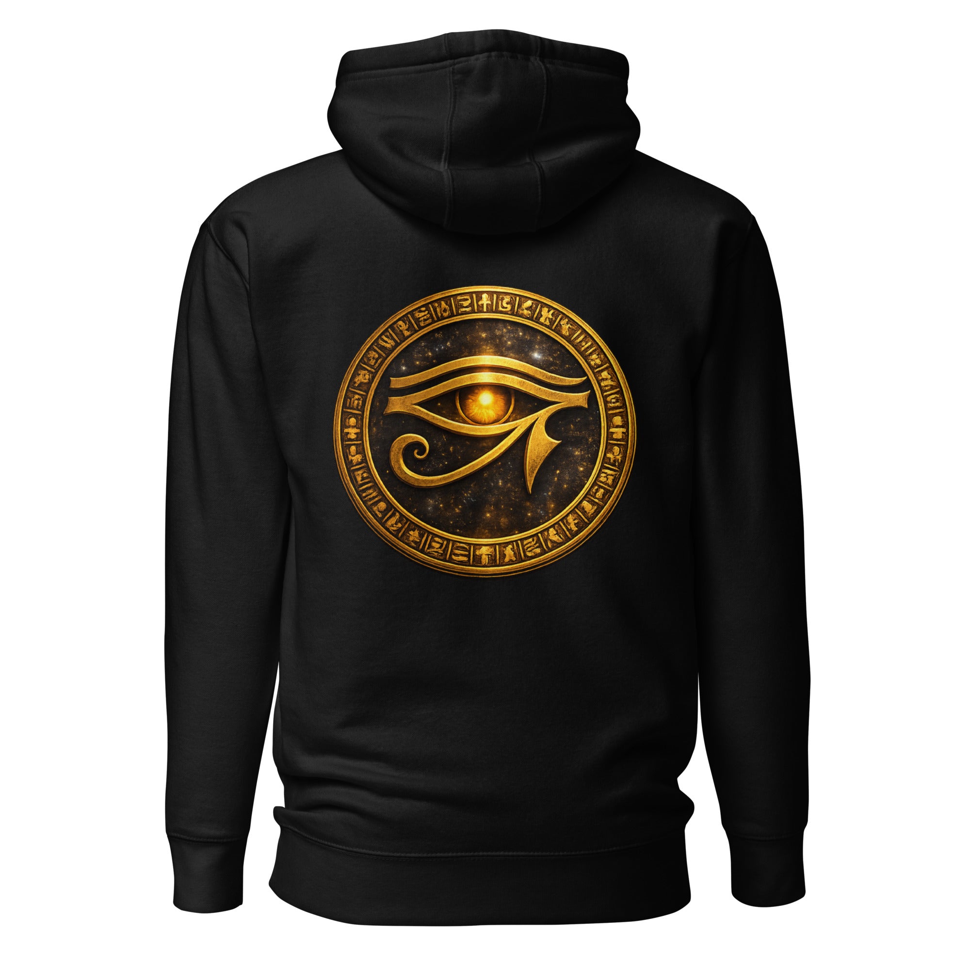Nebura Eye of Ra Hoodie schwarz mit ägyptischem Schutzsymbol in Gold auf dem Rücken