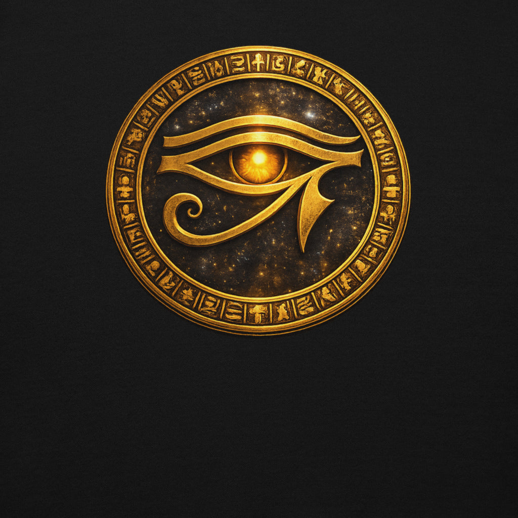 Nebura Eye of Ra Detailansicht, ägyptisches Schutzsymbol in Gold
