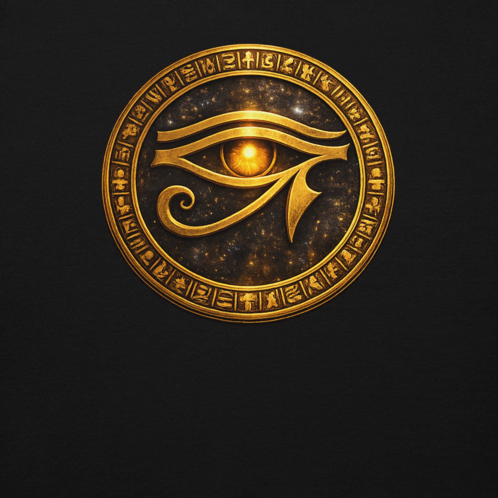 Nebura Eye of Ra Detailansicht, ägyptisches Schutzsymbol in Gold