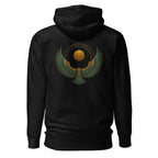 Schwarzer Nebura Hoodie mit goldenen Isis-Flügeln im ägyptischen Stil, spirituelles Design mit mythologischer Symbolik