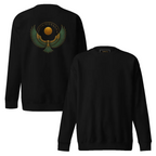 Nebura Isis Wings Sweatshirt in Schwarz – Front- und Rückansicht mit ägyptischem Schutzsymbol, Isis-Flügeln und Sonnenscheibe