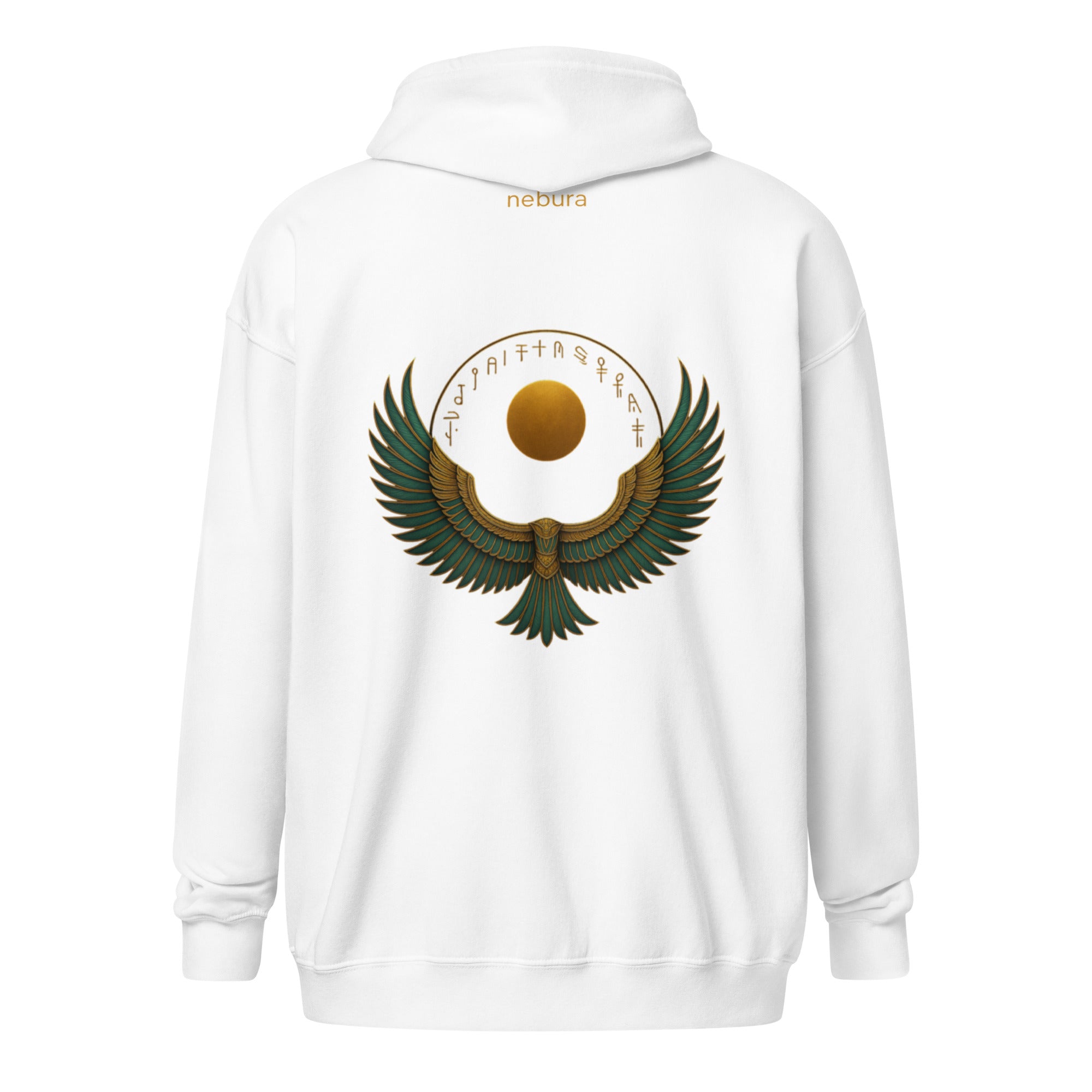 Isis Wings Zip Hoodie mit goldenen und smaragdgrünen Flügeln der Göttin Isis