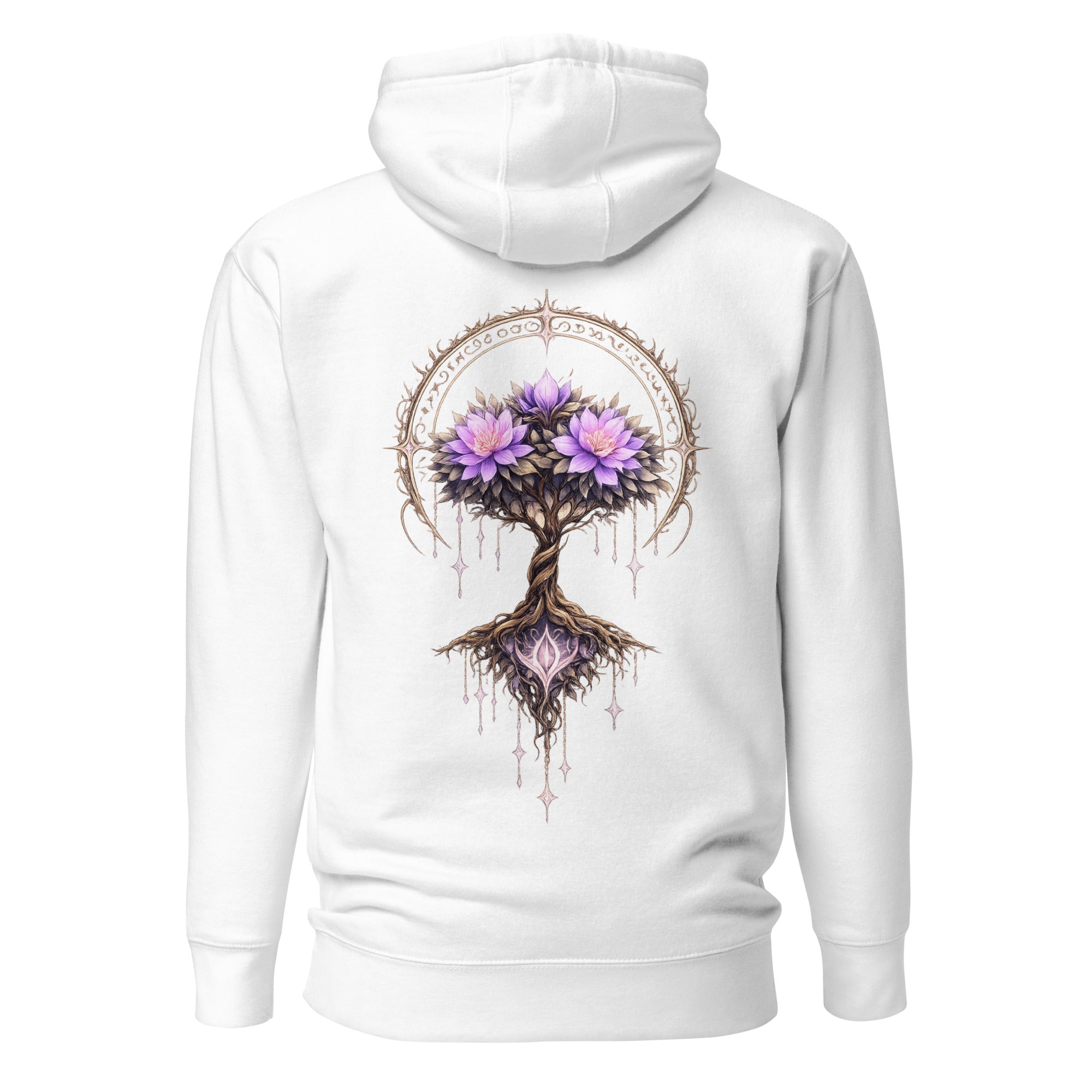 Nebura Lumina Arbor Hoodie weiß mit leuchtendem Baum des Lichts Fantasy Design