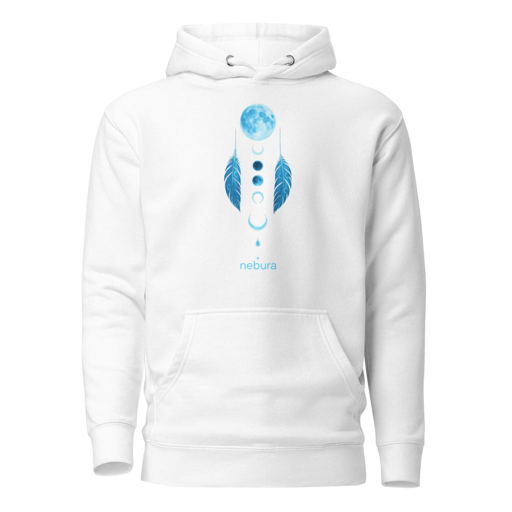 Weißer Nebura Hoodie mit Lunar Dreamcatcher Motiv, mystisches Design mit Mond und Traumfänger Symbolik