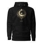 Nebura Lunar Sigil Aurum Hoodie schwarz mit goldenem Mondsiegel und kosmischem Kreisornament