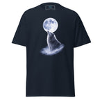 Navy Blaues Nebura Shirt - Lunar Wolf im Mytischen Stil und leuchtendem Mond