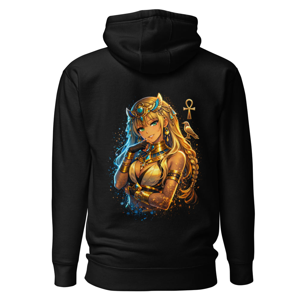 Nefira Tochter der Sonne Hoodie in schwarz mit ägyptischer Anime Sonnenpriesterin von Nebura