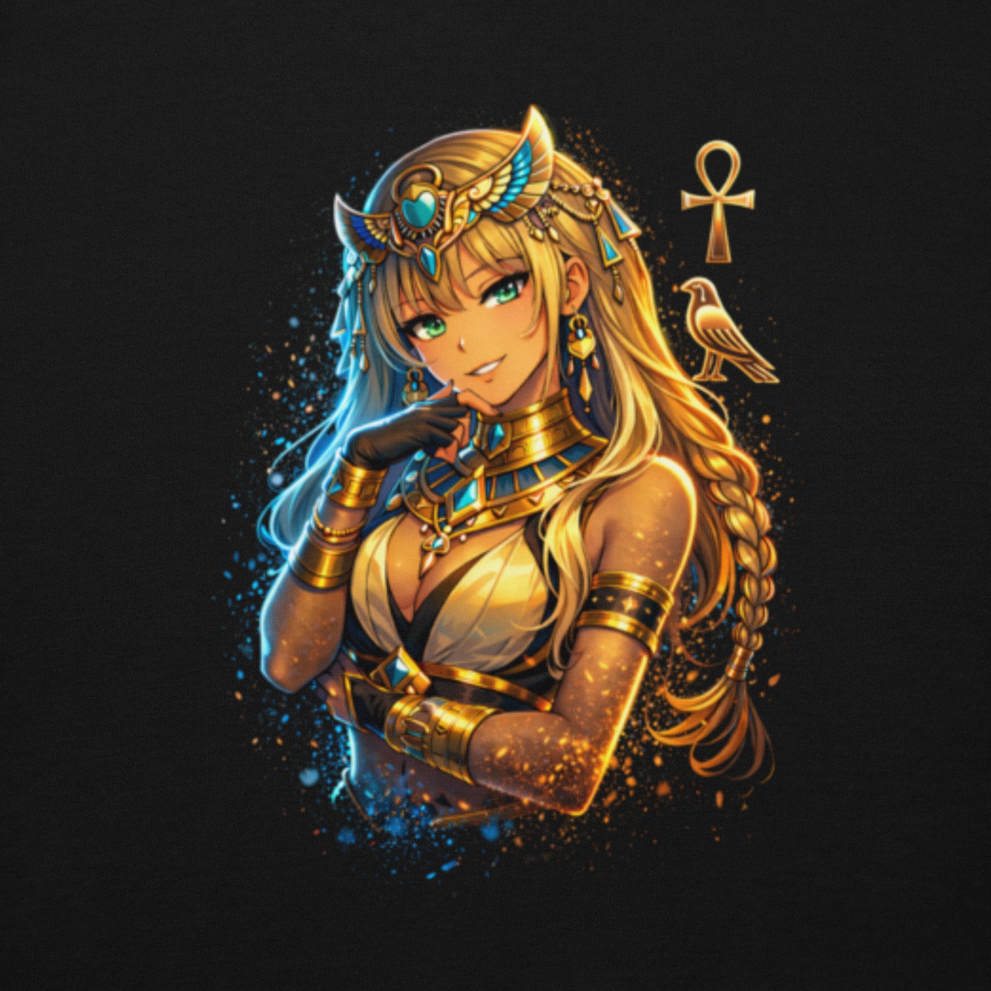 Nefira Tochter der Sonne Detail Ansicht ägyptisches Ankh und Sonnen Design im Anime Stil