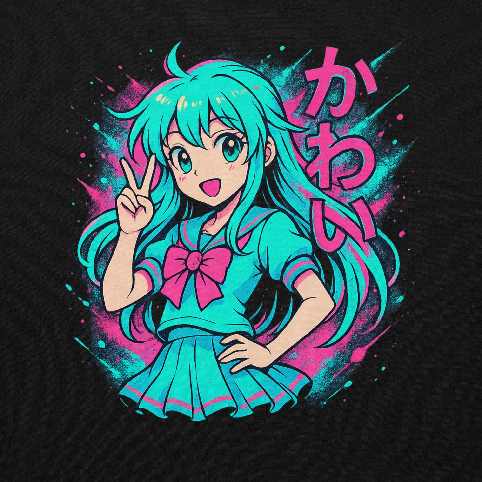 Detailansicht des Nebura Neon Splash Motivs – farbenfrohes Anime Design mit Neonfarben
