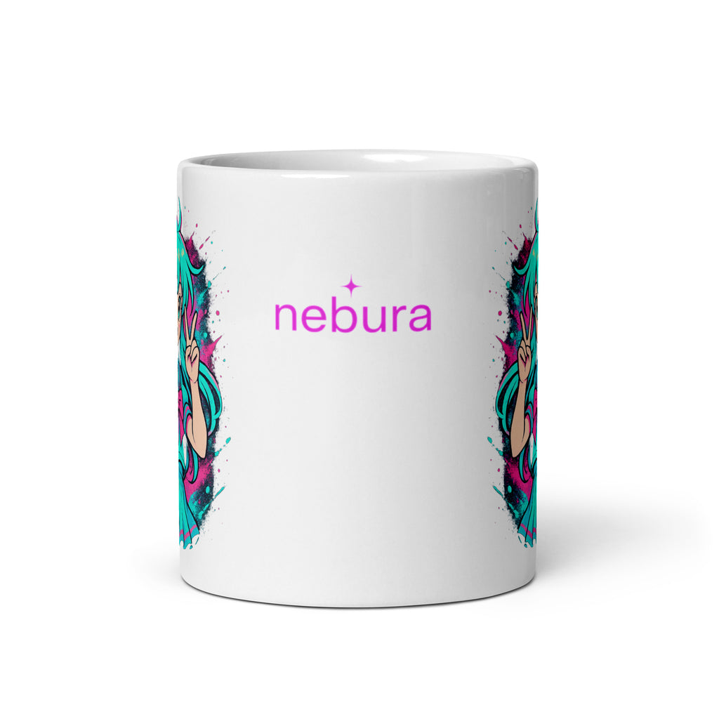 Nebura Neon Splash Tasse – Anime Style Design in leuchtenden Neonfarben auf weißer Keramiktasse