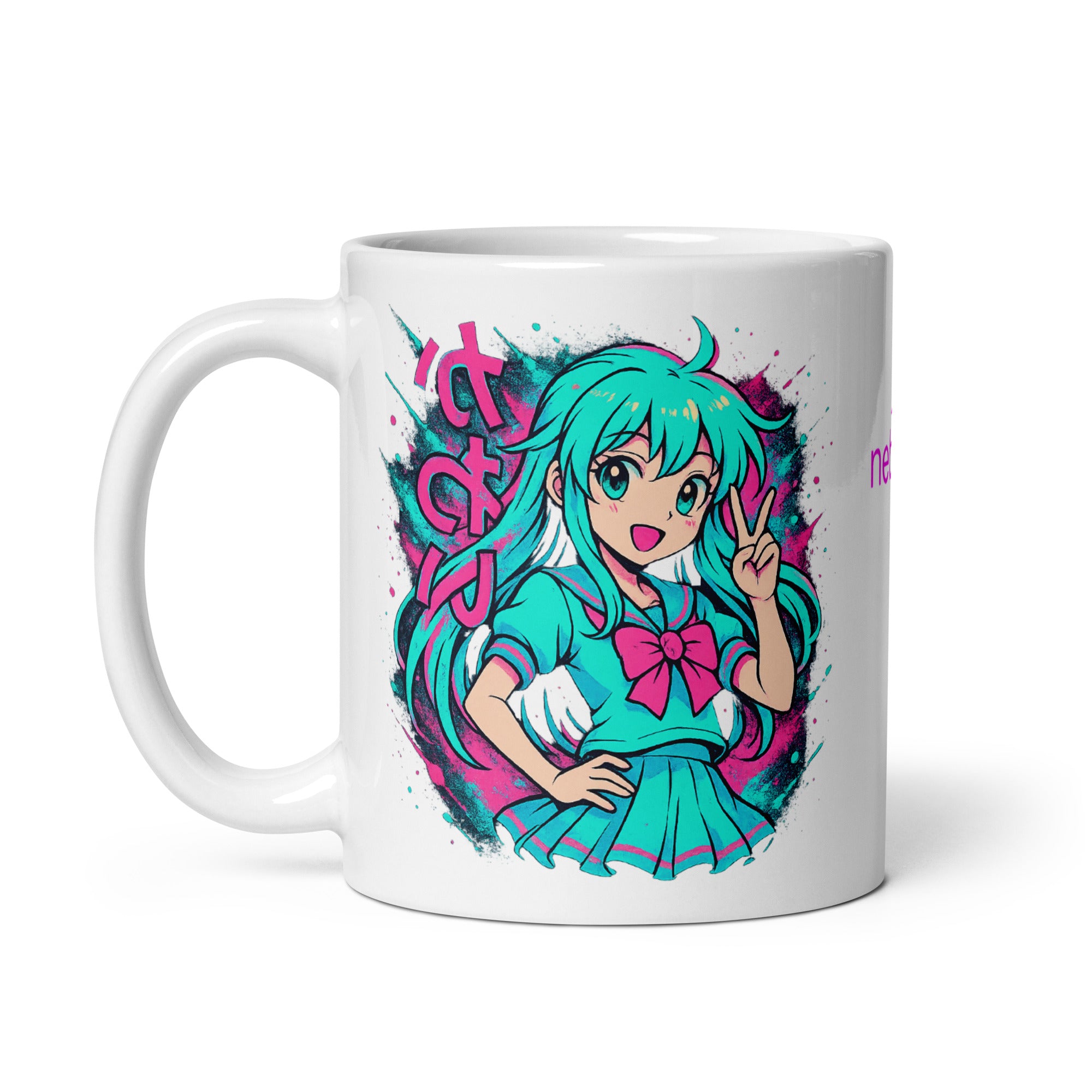 Nebura Neon Splash Tasse – Seitenansicht mit farbigem Anime Neon Motiv