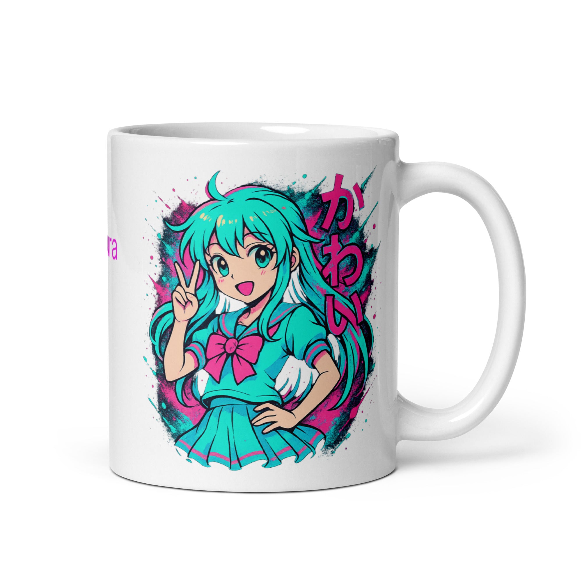 Nebura Neon Splash Tasse – rechte Seitenansicht mit Neon Anime Artwork