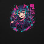 Detailansicht des Nebura Oni Girl Neon Anime Motivs mit leuchtenden Farben