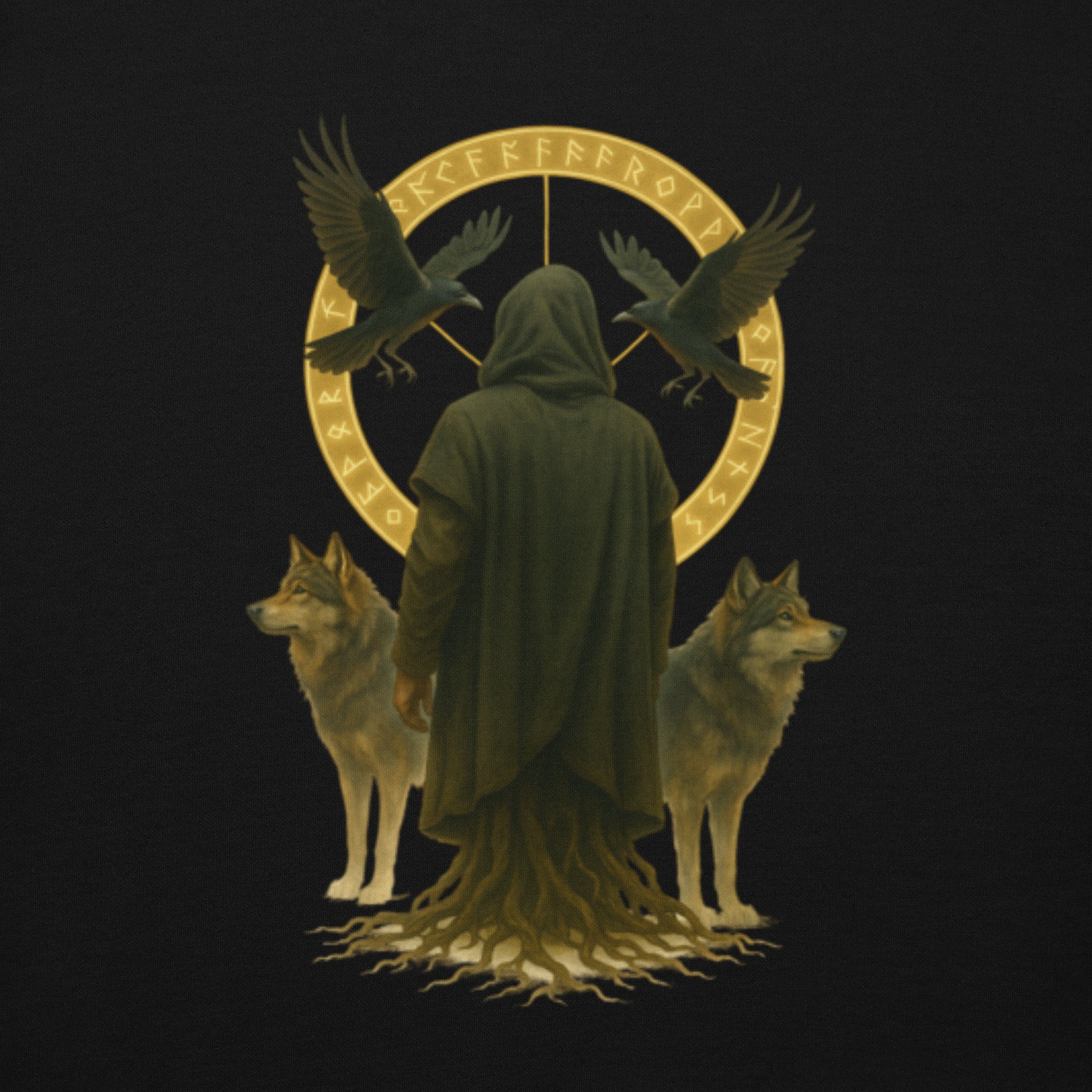 Detailansicht des Nebura Designs „Schleier des Nordens“ mit nordisch-mystischem Wächtermotiv