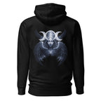 Nebura Triple Goddess Hoodie schwarz mit mystischem Mondgöttin-Motiv und Flügeln auf dem Rücken