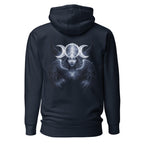 Nebura Triple Goddess Hoodie navy blau mit mystischem Mondgöttin-Motiv und Flügeln auf dem Rücken