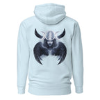 Nebura Triple Goddess Hoodie hellblau mit mystischem Mondgöttin-Motiv und Flügeln auf dem Rücken