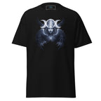 Nebura Triple Goddess T-Shirt schwarz mit mystischem Mondgöttin-Motiv und Flügeln auf der Vorderseite