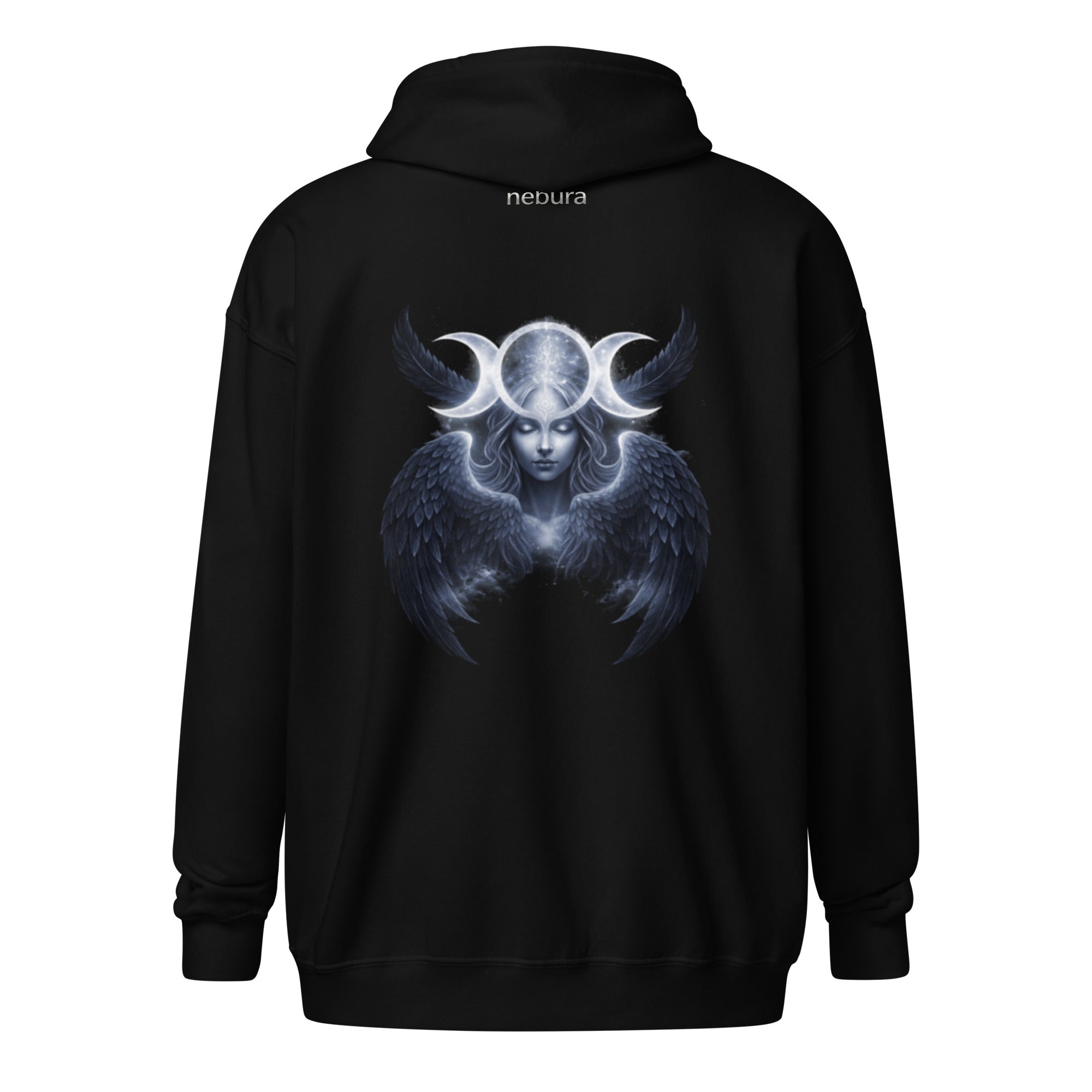 Triple Goddess Zip Hoodie mit dreifachem Mondgöttin Symbol von Nebura in Schwarz